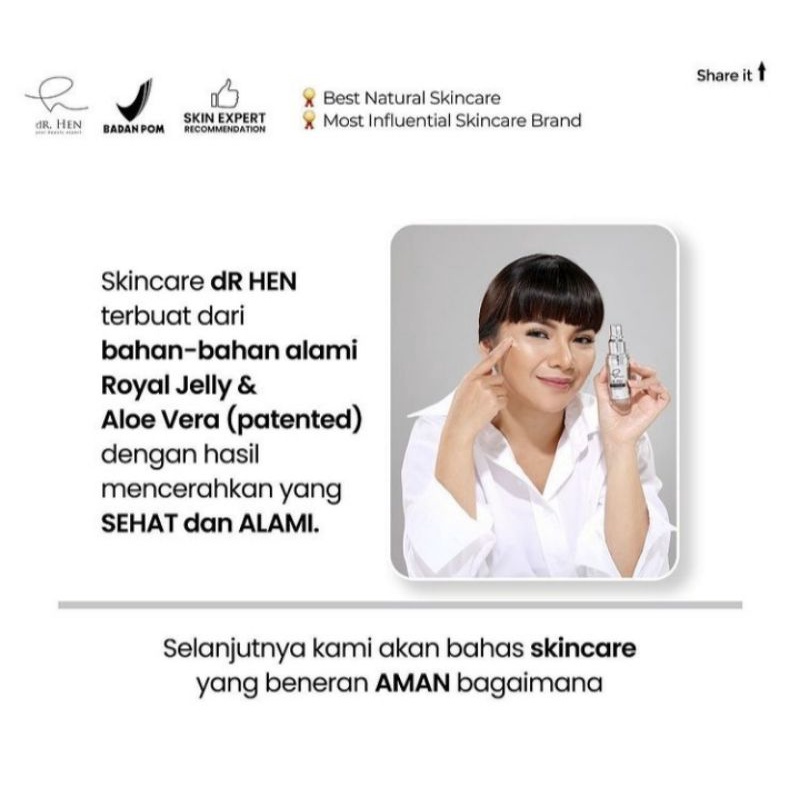 dR. Hen Skincare Paket Set Complete Perawatan Wajah Kompelit Pemutih Glowing Whitening plus Serum dan BB Cream Crim Crem Krim Kerim by dr. Richard Lee Klinik Kecantikan Athena BPOM Aman Halal Menghilangkan Flek Hitam Scincare FREE GIFT-5