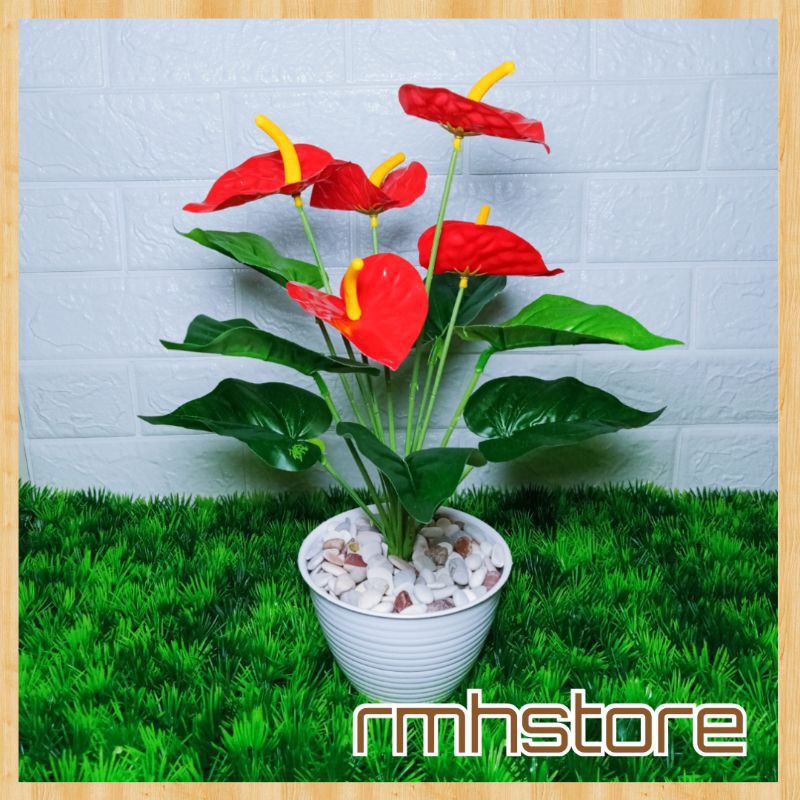 Jual 1 Set Tanaman + Pot Taman Anthurium Artificial Bunga Hias Plastik ...