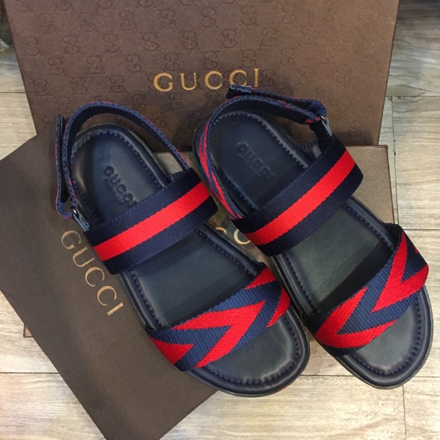 SANDAL FLAT PRIA FASHION - SENDAL KULIT ASLI MURAH - GUCCI - NAVY