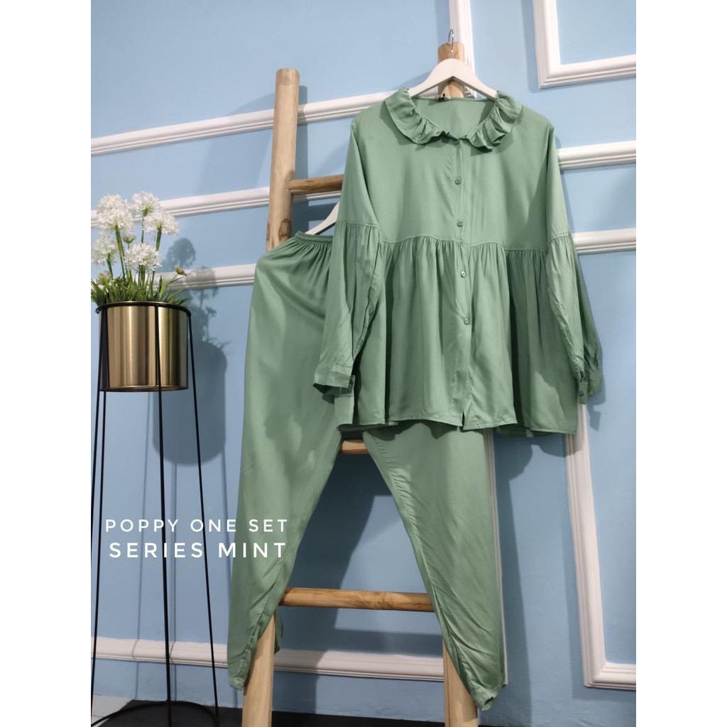 BLOOMS DAILY ONE SET / TIE DYE ONE SET RAYON / STELAN PIYAMA WANITA-POPPY ONESET MINT