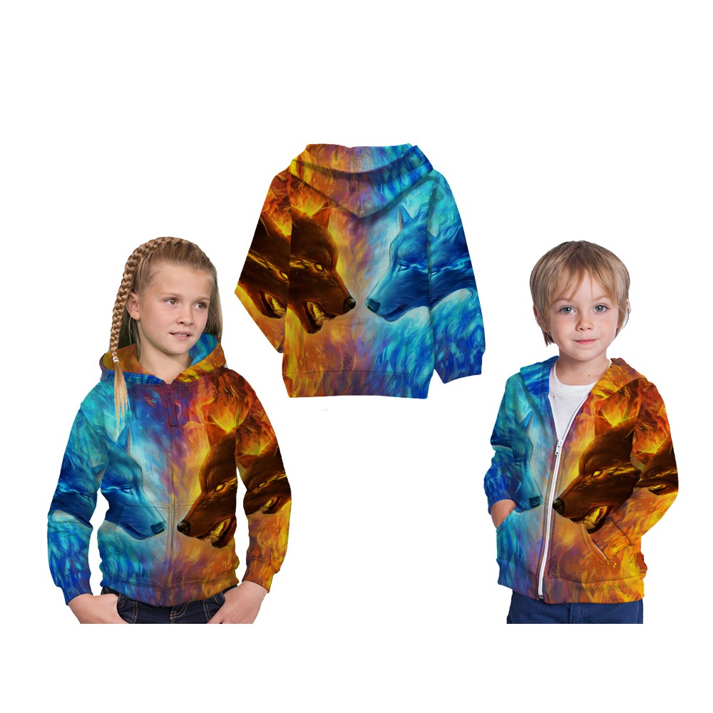 Jaket Hoodie Anak Design WOLF 3D FullPrint Art 2