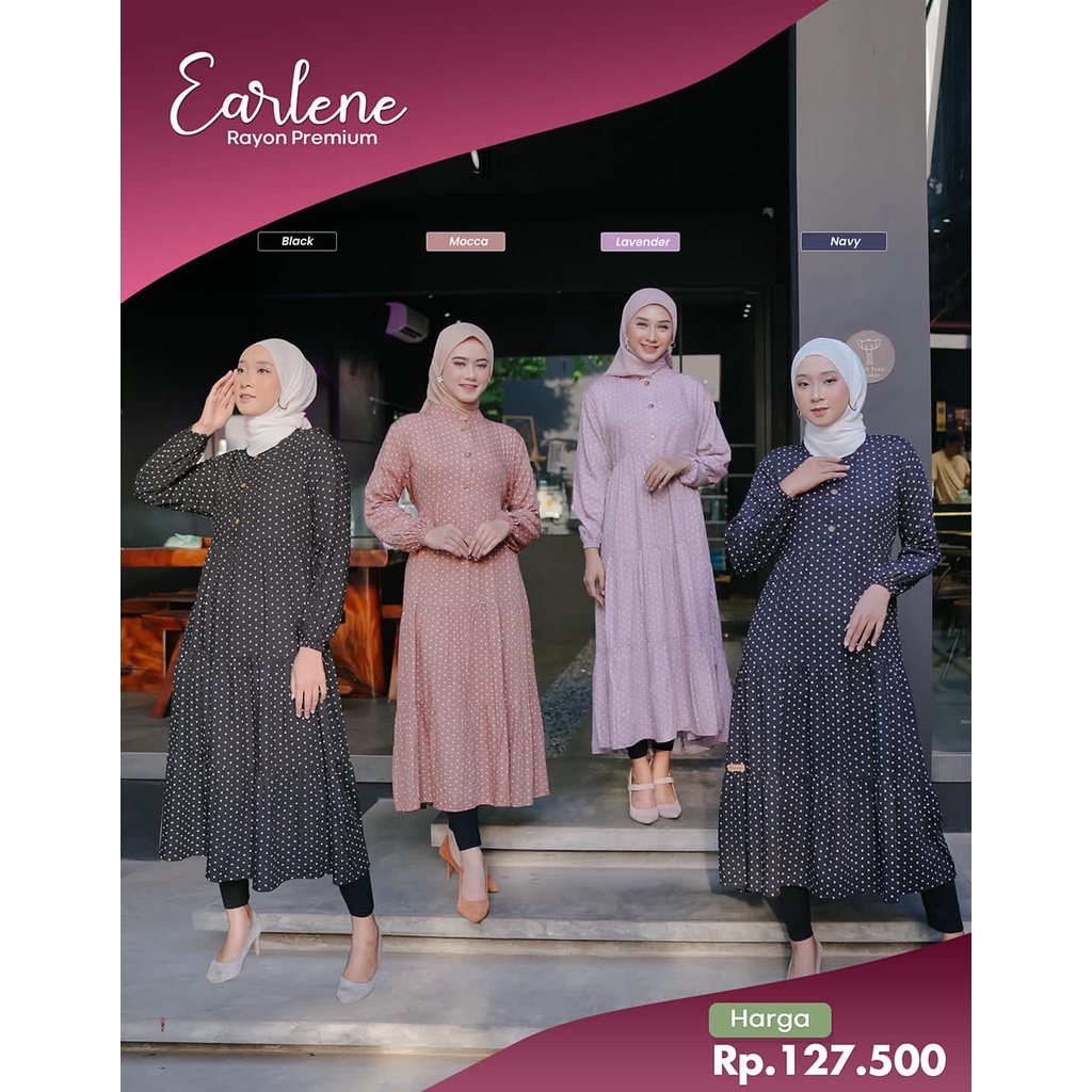 EARLENE MIDI DRESS BY GHINA FASHION || LONG TUNIK GHINA || TUNIK RAYON || TUNIK POLKA