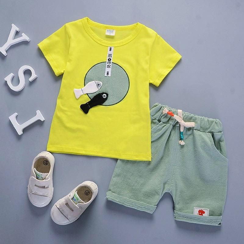 SETELAN ANAK BAJU ANAK LAKI LAKI BAJU ANAK PEREMPUAN MOTIF IKAN TERLARIS DAN TERMURAH 1-5THN HARGA GROSIR-SET IKAN KUNING