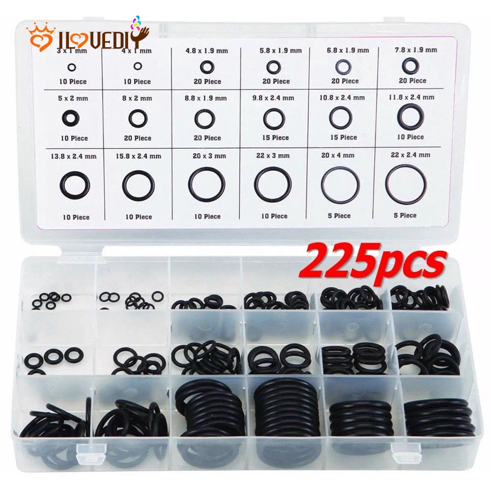 225pcs Karet O-Ring Multifungsi Warna Hitam Untuk Reparasi Otomotif