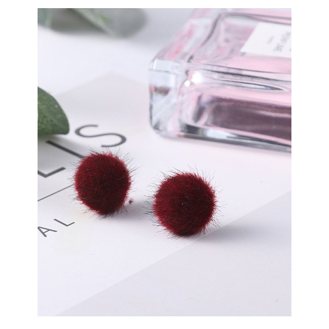 LRC Anting Tusuk Fashion Fuzzy Ball Decorated Pure Color