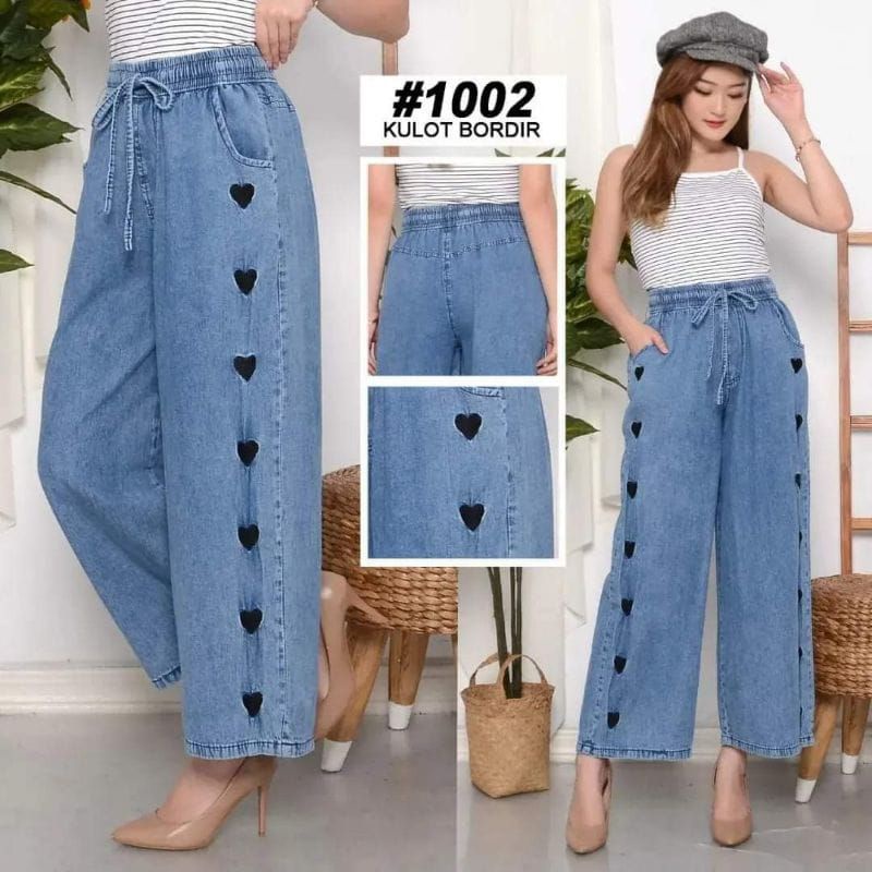 kulot jeans love wanita/celana jeans boyfriend snow jumbo model kulot bawah rawis kancing wanita/cel