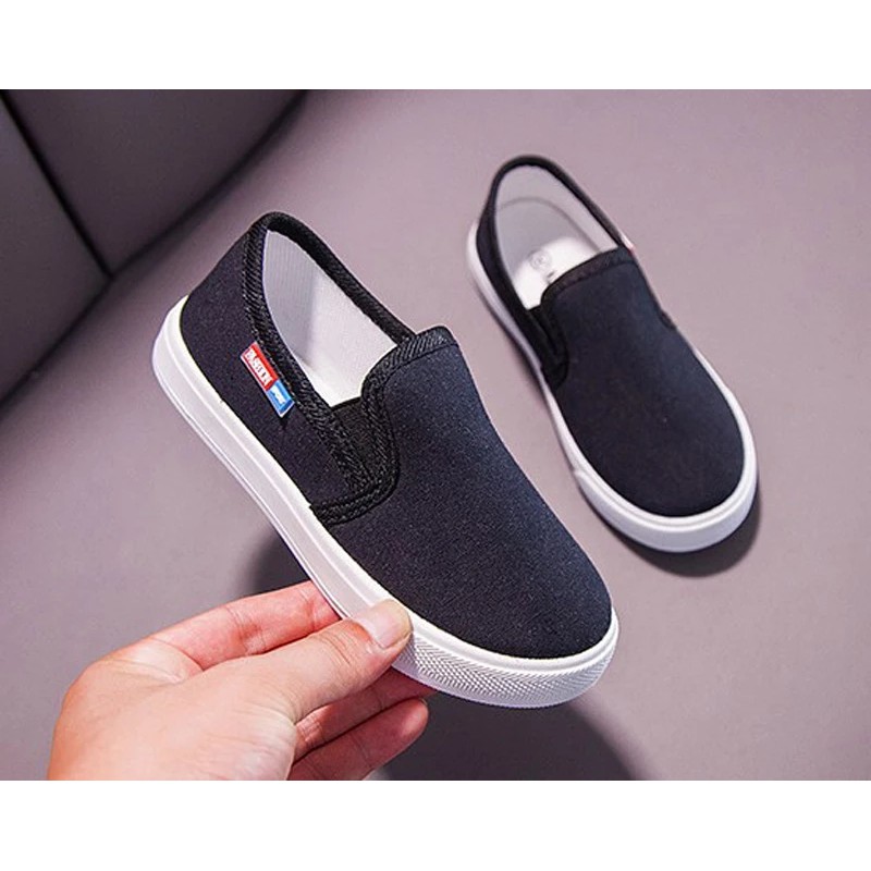 DINDA- Sepatu anak perempuan terbaru slip on simple sekolah hitam putih merah dan biru ukuran 26-35