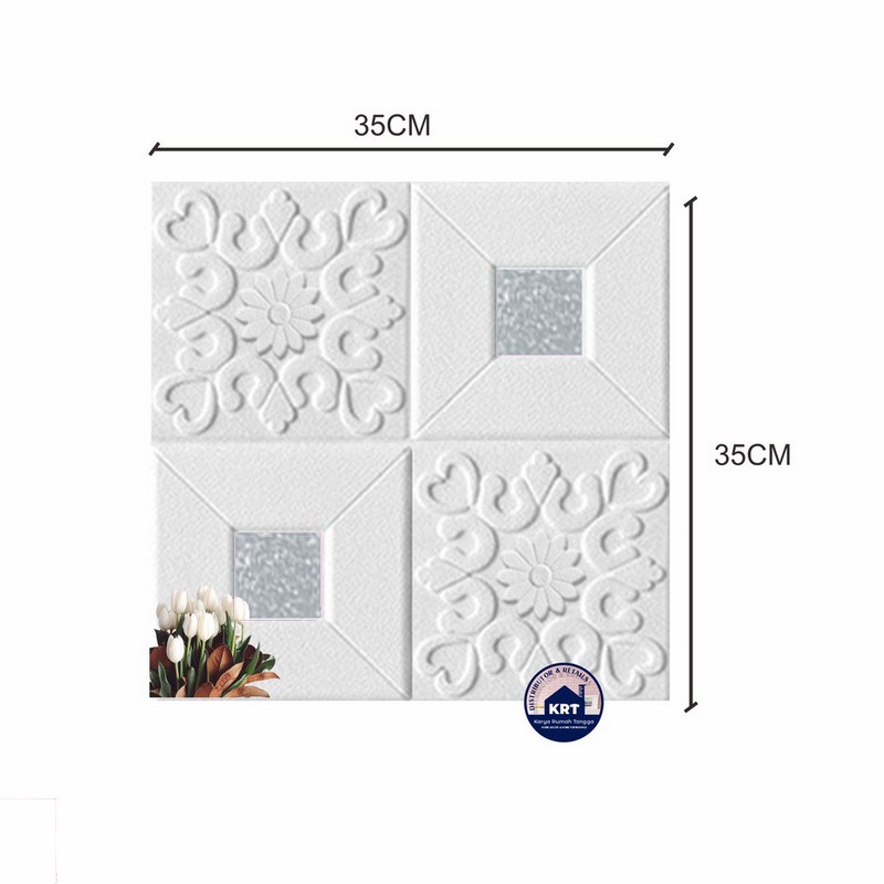 PROMO WALLPAPER FOAM 3D MOTIF BATIK KRISTAL Classic 35X35 / Wallpaper Sticker Dinding Plafon Emboss-KRISTAL SILVER
