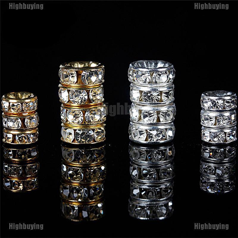 Hbid 100pcs Manikmanik Spacer Kristal Berlian Imitasi Warna Silveremas Ukuran 6mm 8mm