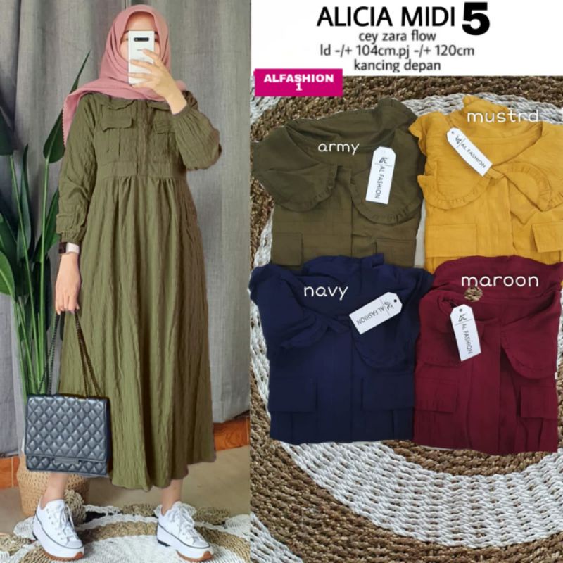 (BISA COD) ALICIA MIDI 5 // MIDI DRESS WANITA ORI ALFASHION