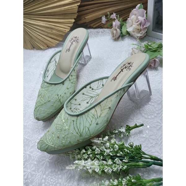 sepatu rosia hijaumint 7cm kaca