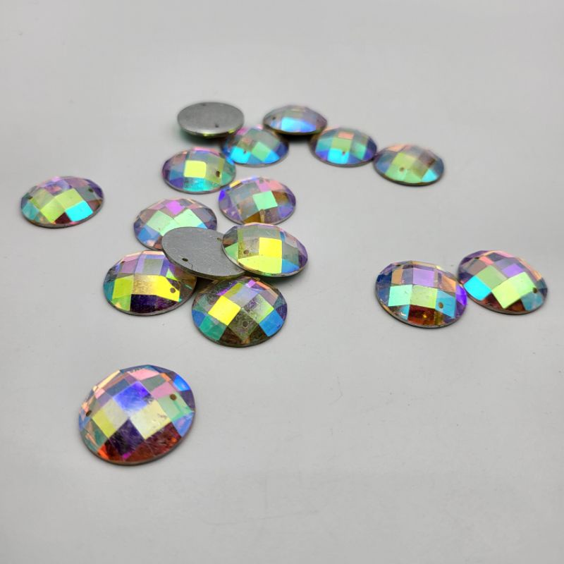 DIAMON KRISTAL RESIN MOTIF BULAT UKURAN 20 MM /2 CM WARNA PELANGI AB DAN PUTIH  KUALITAS BAGUS PER LUSIN