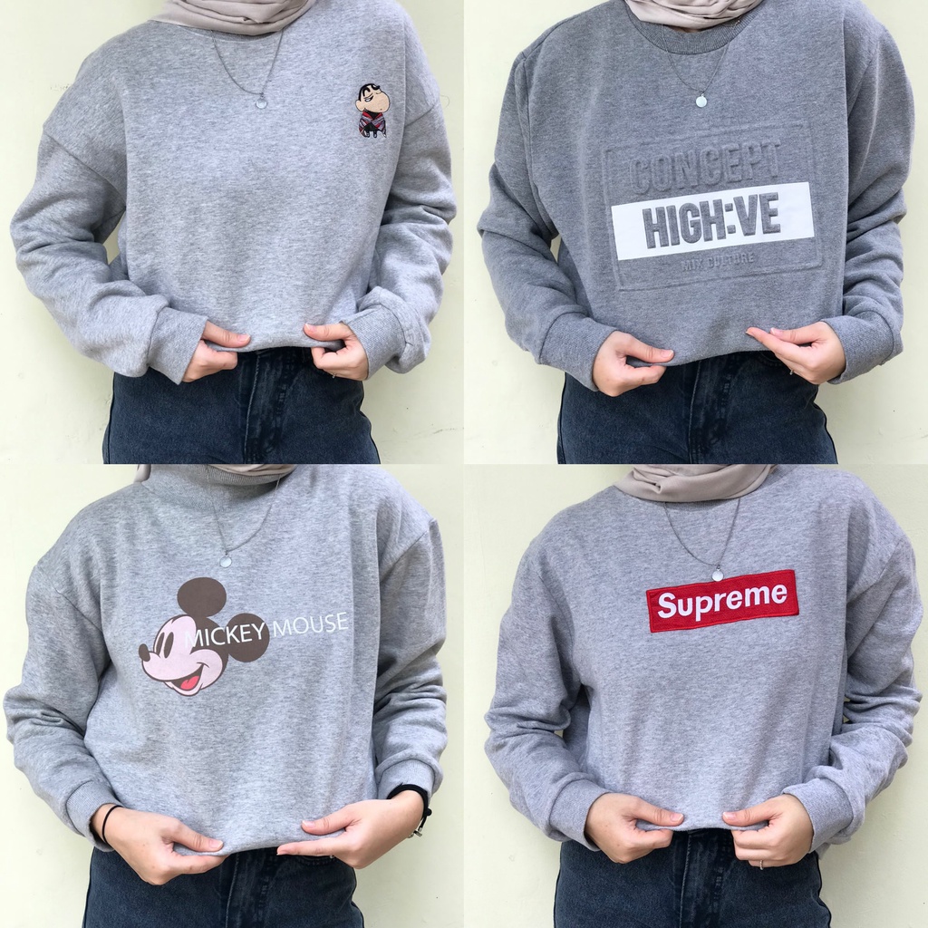 Crewneck Hitam Abu Motif Simple