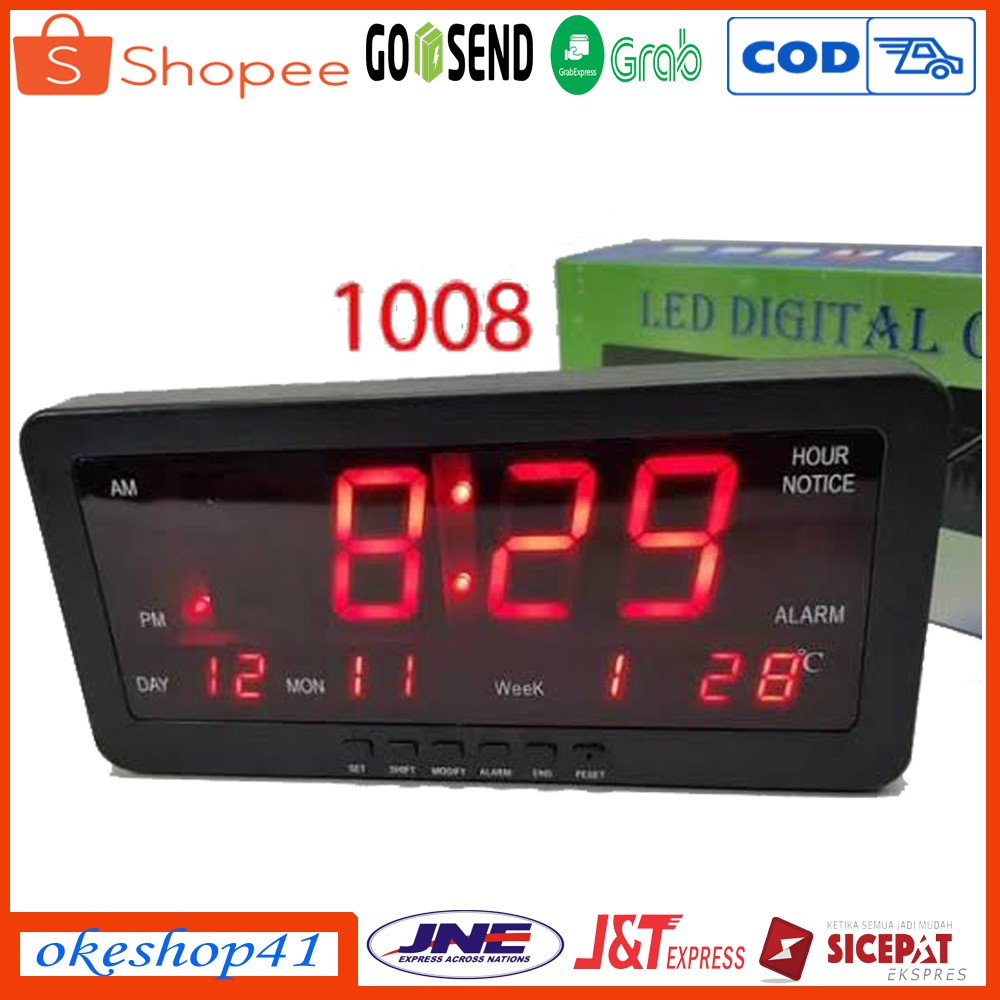 LED Digital Clock Alarm Jam Meja/Jam Dinding Digital 1008 LED Merah