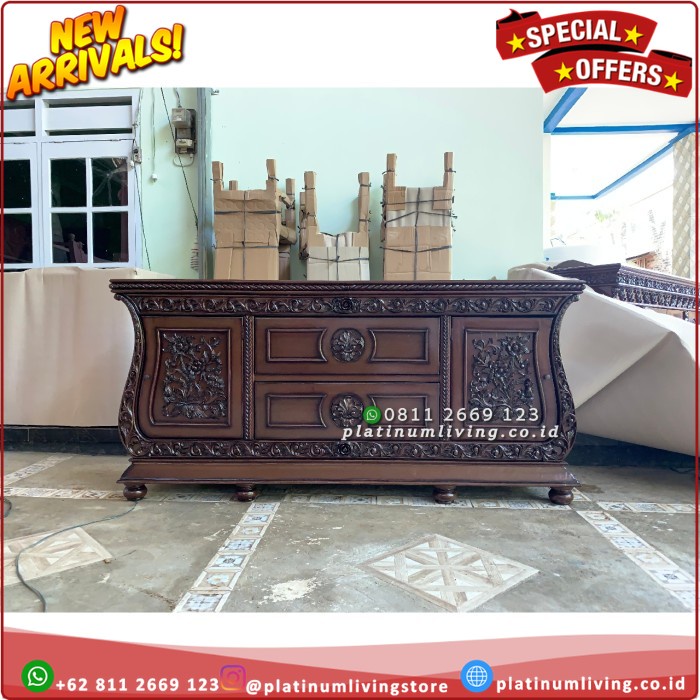 Bufet Tv Jati Ukiran Klasik Jepara, Meja Tv Jati Klasik Ukiran jepara Platinumliving Furniture Indon