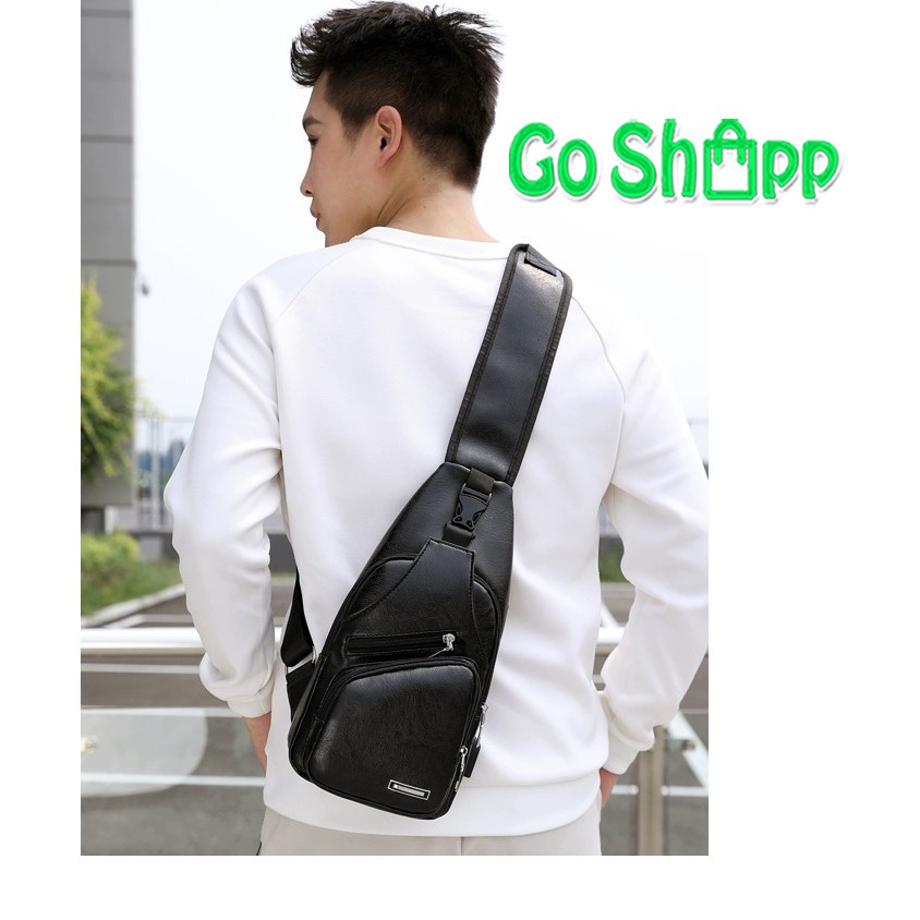 Tas Pria Import Kulit Dengan Port USB - Tas Sling Bag Cowok Import Kulit PU High Quality [TP01]