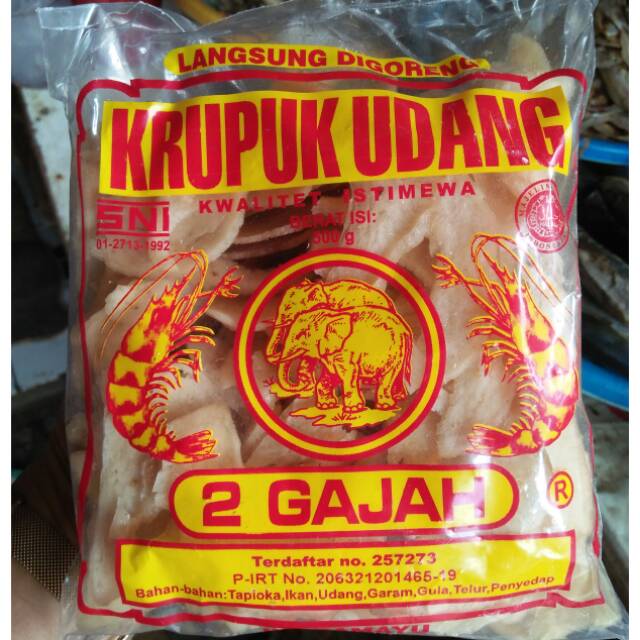 

Kerupuk udang cap 2 Gajah suwiran 500gr