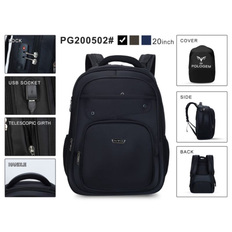Tas Ransel Laptop Kunci Nomor Tas Kerja Ransel Jumbo 20" Polo Gem