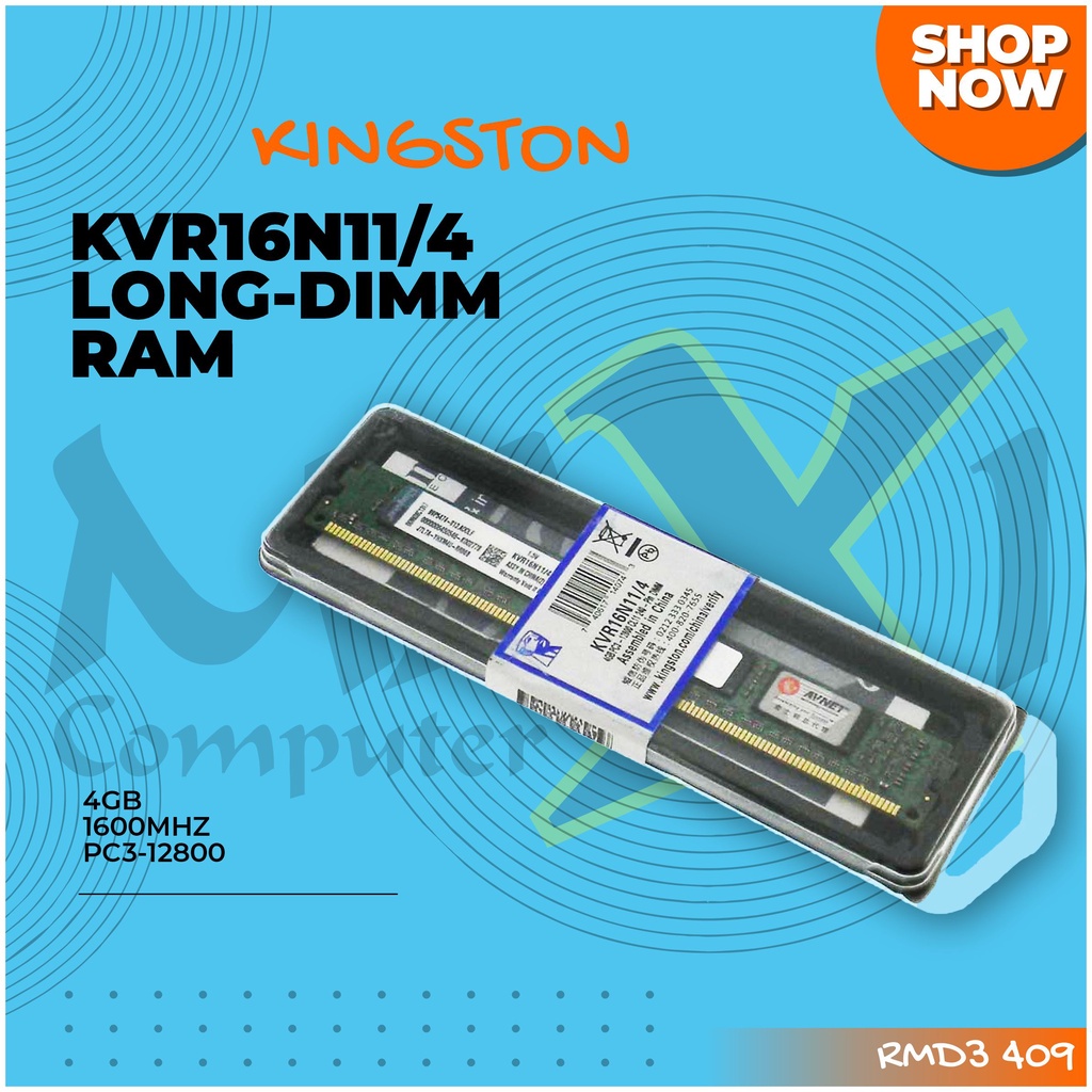 Kingston KVR16N11/4 DDR3 4GB PC3-12800 1600Mhz CL11 Longdimm Memory RAM