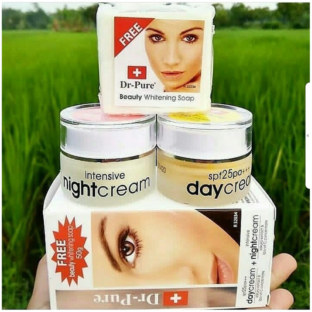 Dr Pure Whitening Cream Paket Komplit Day Night Krim FREE Facial Soap - Krim Siang Malam BONUS Sabun