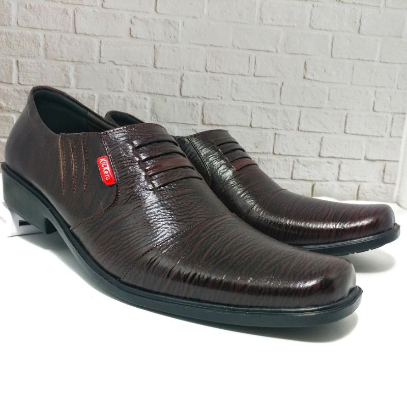 Kickers Sepatu Pantofel Pantopel Pria Bahan Kulit Asli 100% Elegan Murah Warna Coklat Kode PX.10