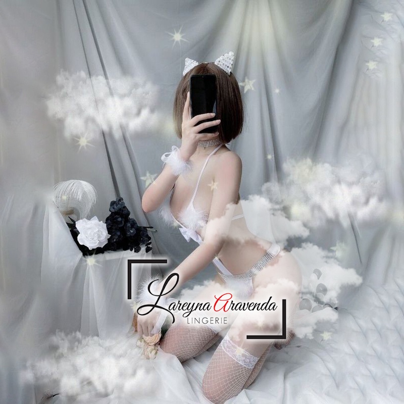 Set Lingerie Seksi + Bando Seksi Model Charming White Cat LG212