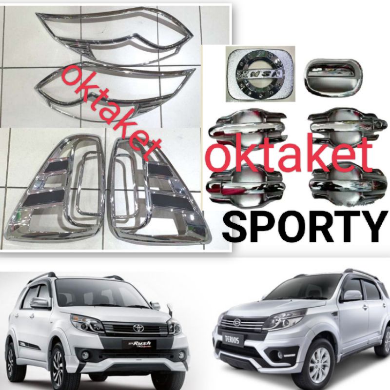 paket lengkap Rush Terios 2015 2016 2017 Chrome garnish depan belakang outer handle tank cover