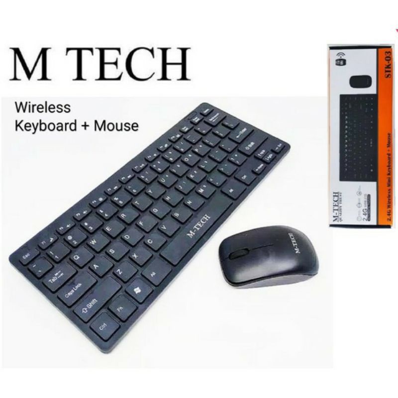 KEYBOARD MOUSE WIRELESS MINI SLIM M-TECH STK-03 KEYBOARD WIRELESS COMBO HITAM