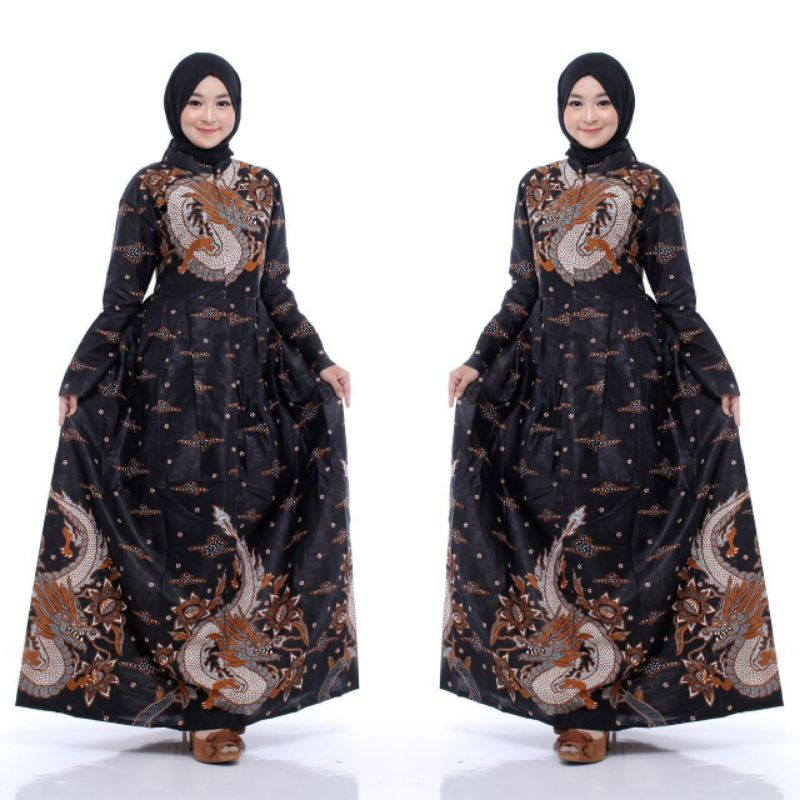 Sania Ruffle Batik Couple Keluarga Ori Jowi Dnt TERMURAH BISA DIPISAH / MOTIF NAGA BESAR SERAGAM BATIK-Gamis ibu