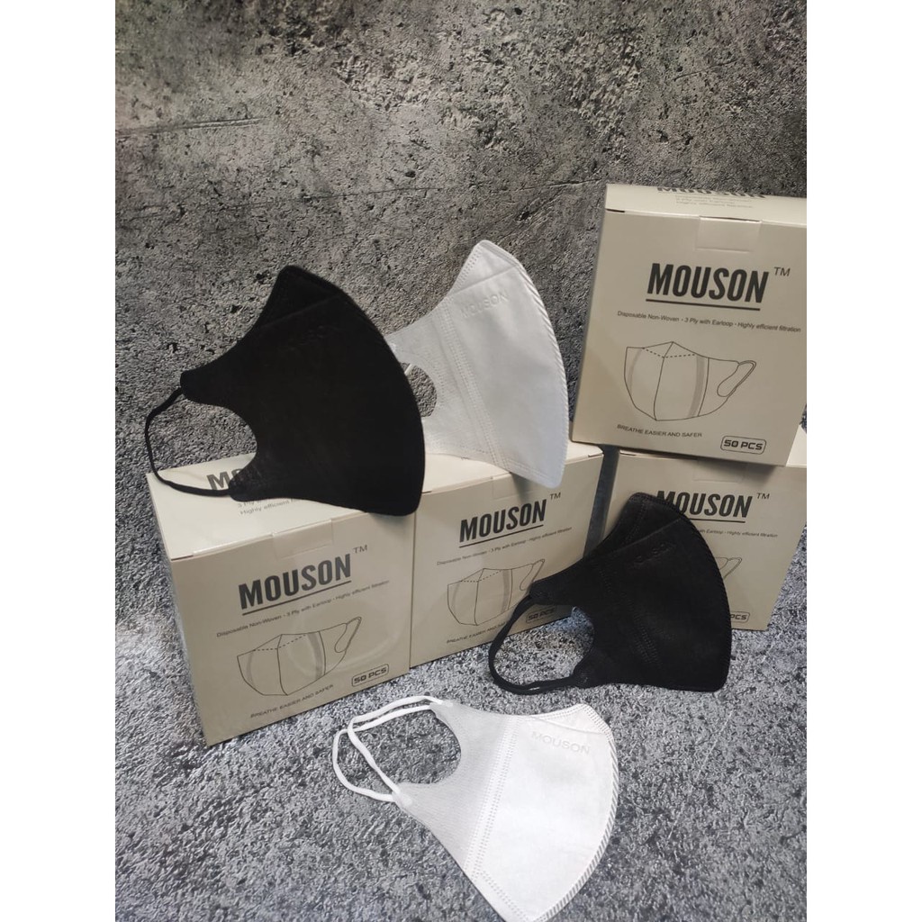 MASKER DUCKBILL MOUSON GARIS PREMIUM EMBOS HITAM PUTIH