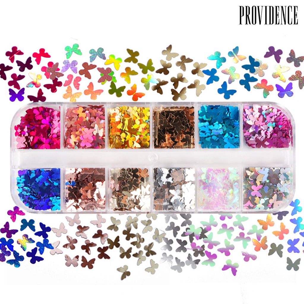 Providence 12 Sekat / Kotak Payet Kupu-Kupu Untuk Aksesoris Nail Art / Manicure DIY Butterfly