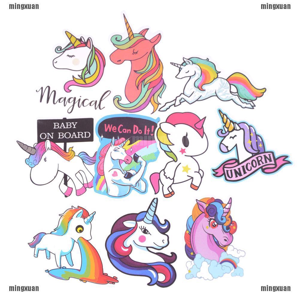 10Pcs Stiker  Unicorn  Warna Warni Anti Air untuk Laptop 