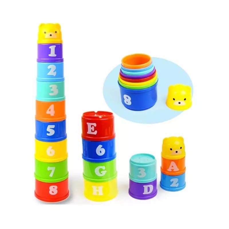 TokoPapin Mainan Edukasi Anak Bayi Tower Puzzle Susun Stacking Cup Cangkir Gelas Warna