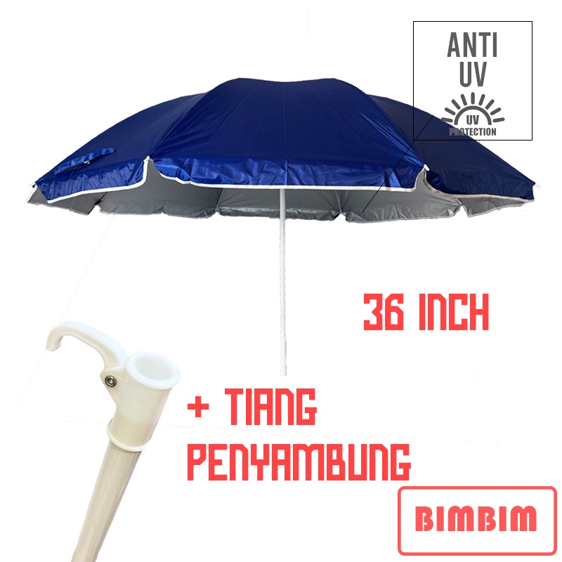 Payung Pantai 36 Inch Payung Tenda Jualan Cafe Bazaar 180 cm Anti UV Lapis Dalam Silver