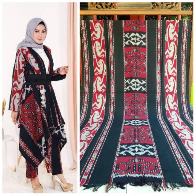 SETELAN OUTER DAN CELANA TENUN JEPARA MOTIF SUMBA MERAH