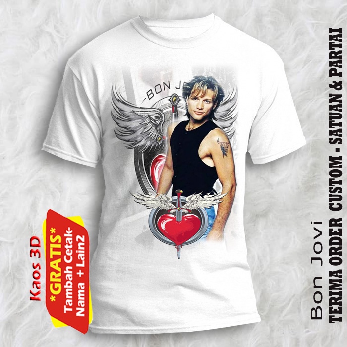 Kaos Gambar Artis Bon Jovi Ukuran Dewasa Free Cetak Tulisan / tshirt Bon jovi
