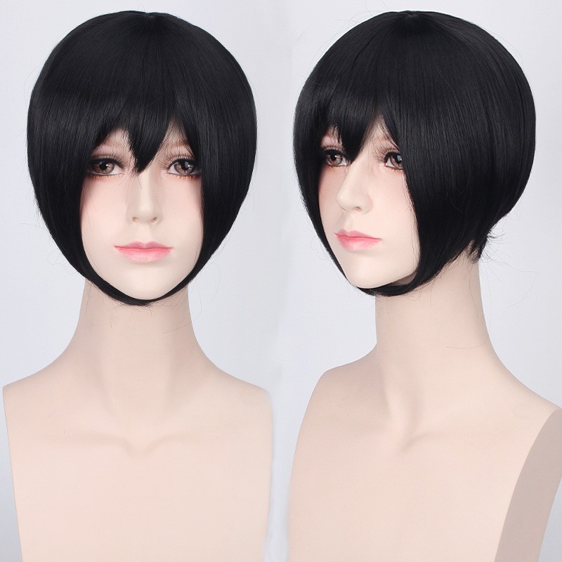 K047-4 wig base hitam black pendek cowok cosplay rambut palsu