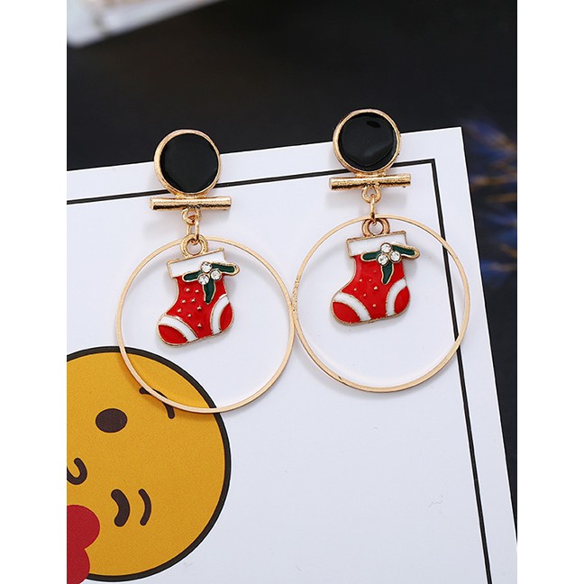 LRC Anting Tusuk Fashion Color Snowman Elk Earrings D22067