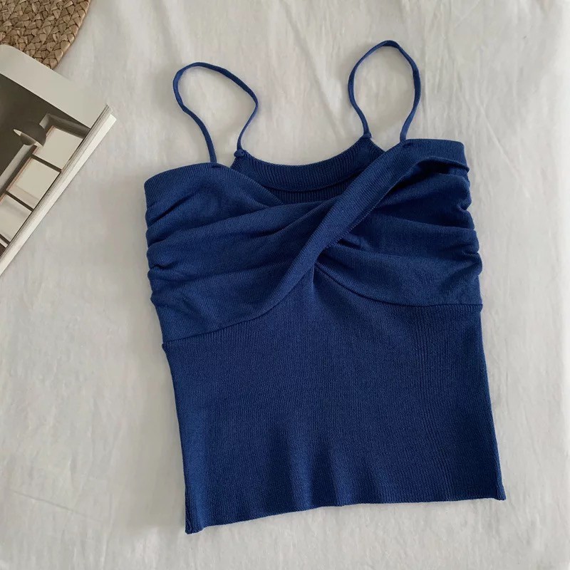 ✨WINGALERY✨ Tank Top Olivia Bahan Rajut Pakaian Wanita Import Style Korea 4038-BLUE