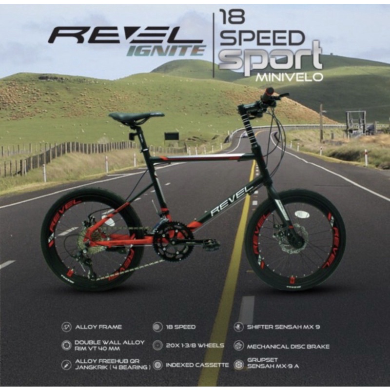 Sepeda Minivelo Revel Ignite 20 inch 16 / 18 inch SNI mixed MTB BMX Folding bike sepeda lipat kredit-Black Red