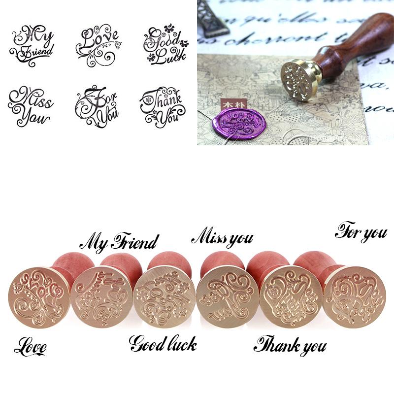 

Best Wishes Pattern Sealing Wax Stamp Retro Style DIY Wood Metal Wedding Envelope Decoration