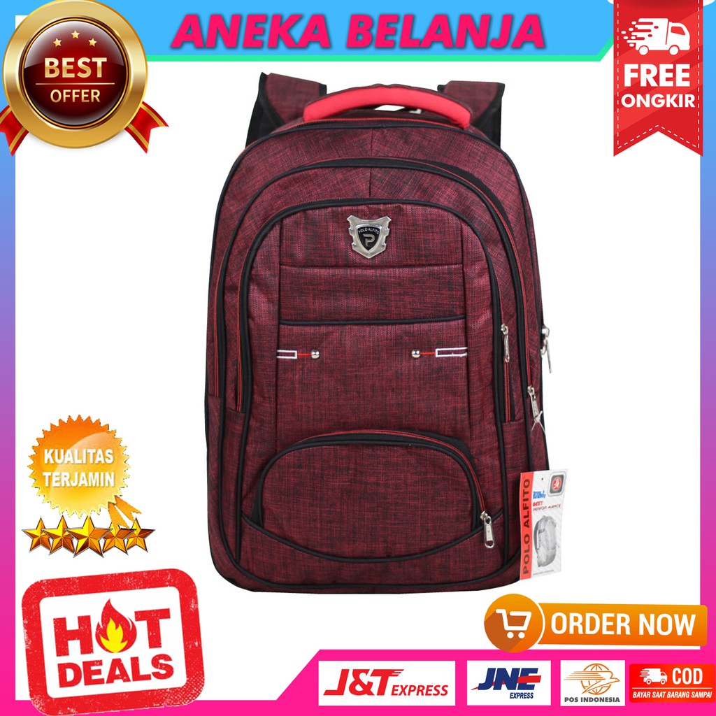 Stock Terbatas Tas Gendong Pria Model Alfito Saku Merah Keren Ekonomis Tas Sekolah Multifungsi Bagus