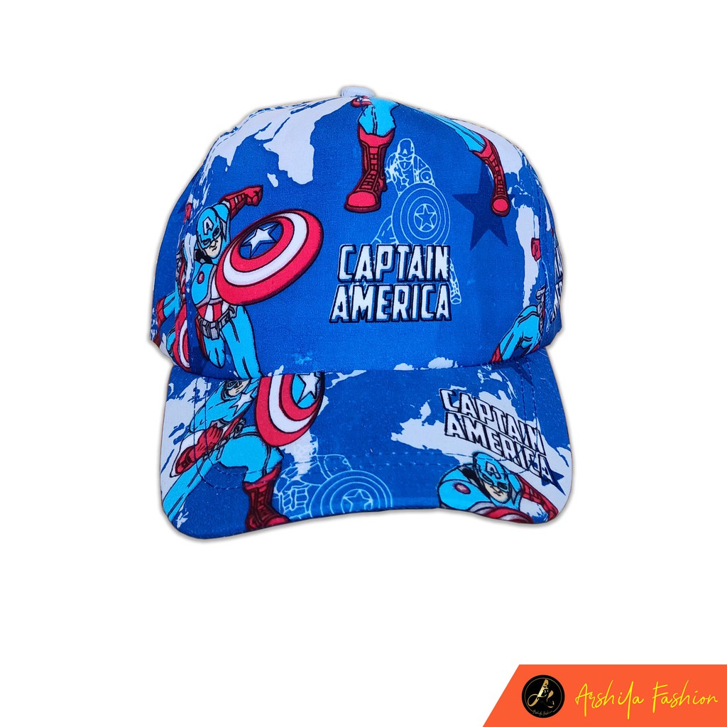 Topi Anak Sablon Sublim Karakter Lucu / Topi Anak Karakter / Arshila_fashion (TPA001)-Kapten Amerika
