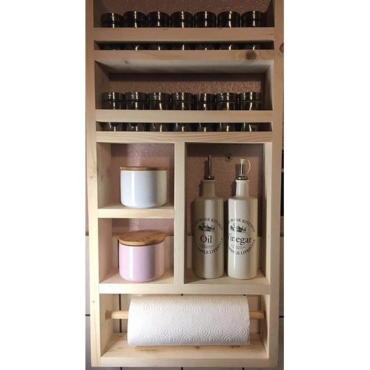 Rak Bumbu kayu Susun 4 tingkat Model Kotak + tempat tisu Kayu Jati Belanda