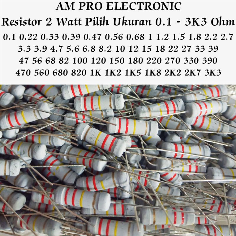 Resistor 2 Watt 0.1 - 3K3 Ohm 2Watt (Pilih Ukuran).