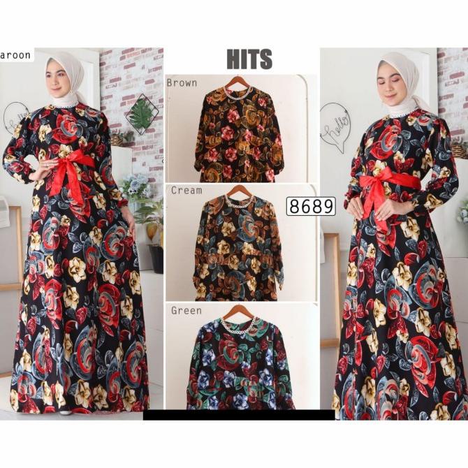 Gamis Wanita Motif Bunga Terbaru 2021 Gamis Bahan Rayon 8689 hitjab78 Segera Dapatkan