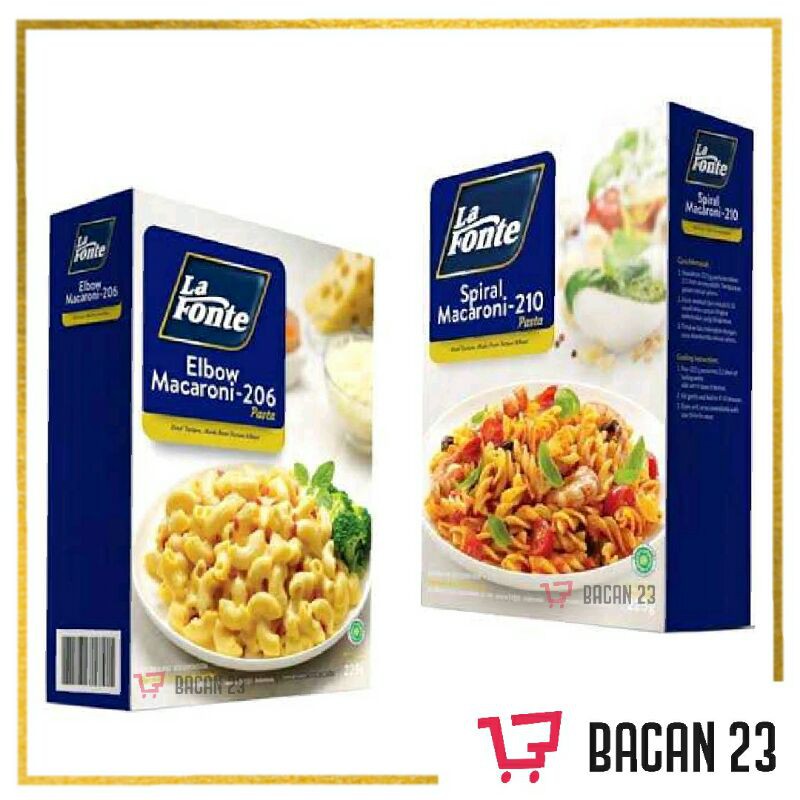 La Fonte Macaroni (225gr) - (Elbow- Spiral) / Pasta Macaroni / Bacan 23 - Bacan23