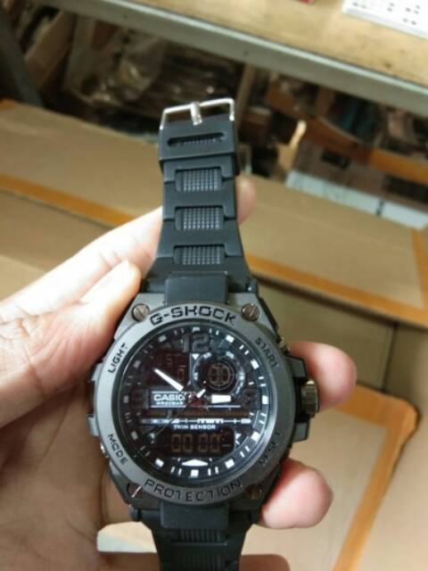 Free box jam tangan pria G shock GST 8600 full black metal