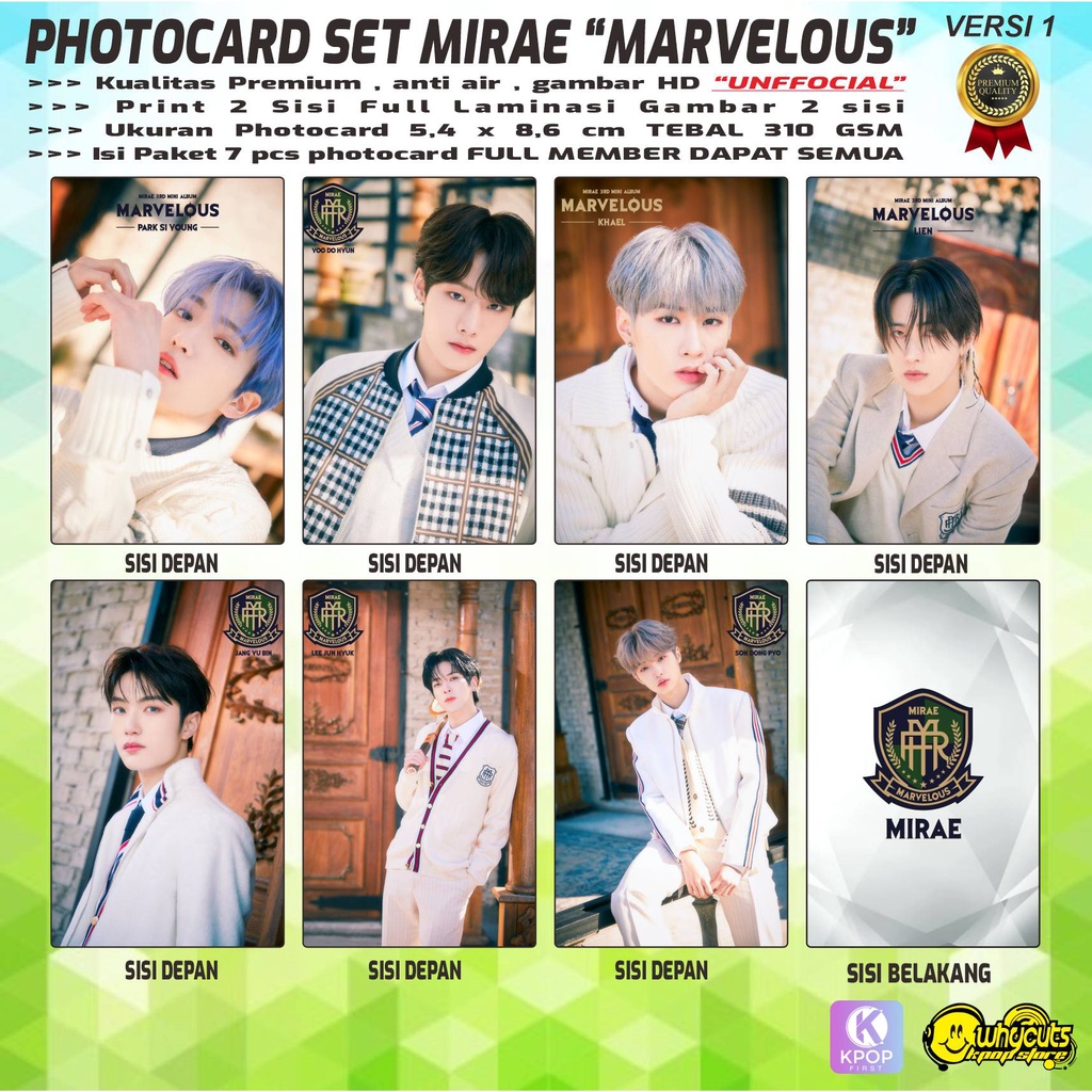 PHOTOCARD SET PC KPOP MIRAE &quot;MARVELOUS&quot; / PRINT 2 SISI FULL LAMINASI GLOSSY / ANTI AIR ISI 7 PCS