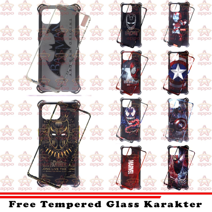 Oppo A93 / Reno 4F / F17 Pro  Case 360 Shock Protection + Tempered Glass Karakter Marvel